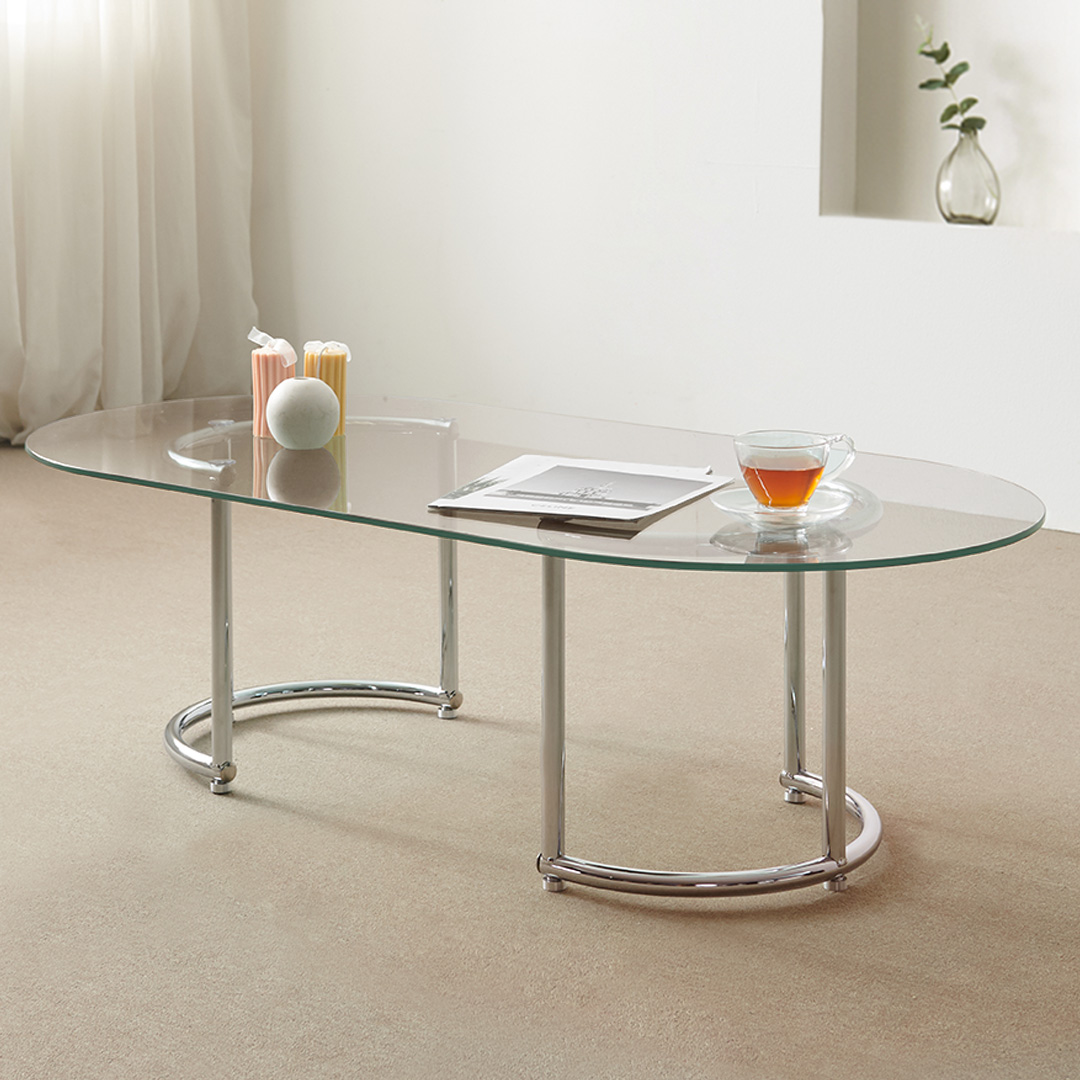 e스마트 퓨어 강화유리 라운드 거실 쇼파테이블 1000 프레임 23mm두께