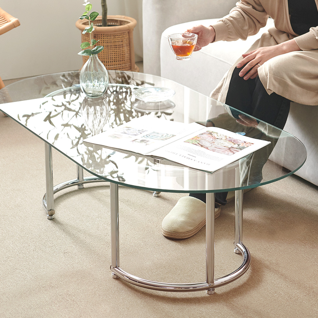 e스마트 퓨어 강화유리 라운드 거실 쇼파테이블 1000 프레임 23mm두께