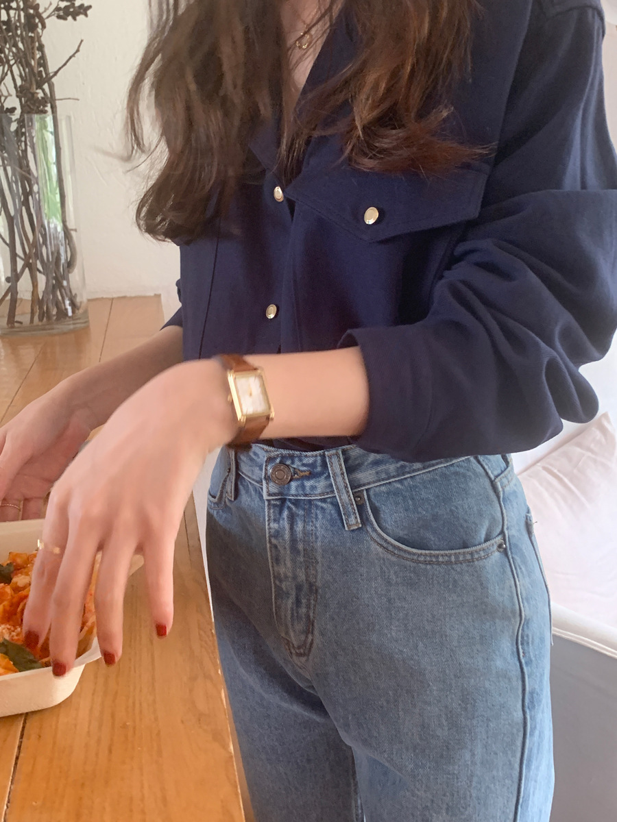 (자체제작)굿모닝 가을 간절기 실키 양포켓 골드버튼 루즈핏 카라넥 긴팔 블라우스 남방 셔츠