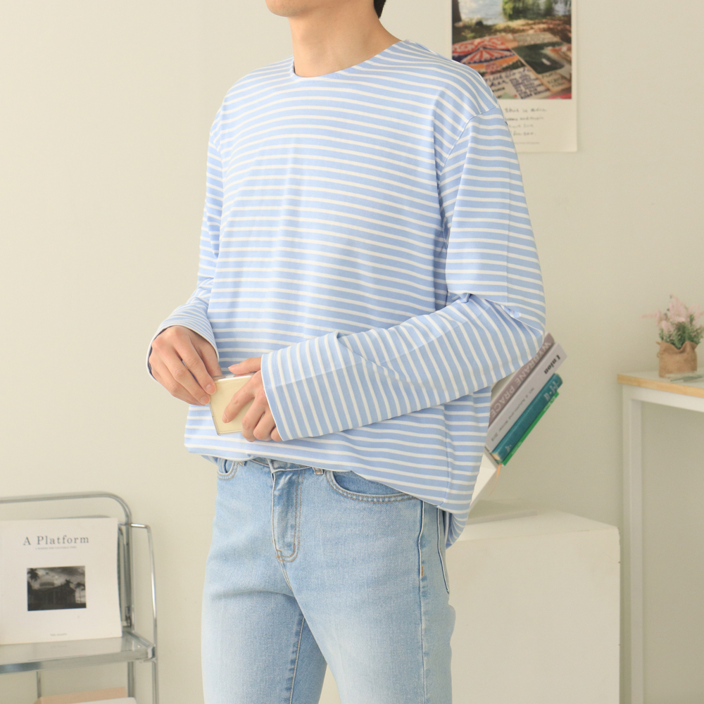 남자긴팔티 단가라 스트라이프 보트넥 티셔츠 이미지 4
