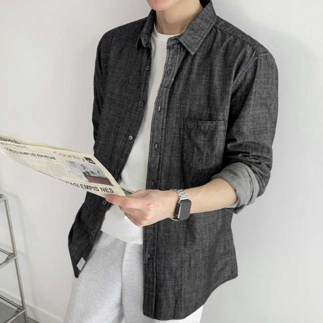남자 타파니 원포켓 봄 가을 데님 셔츠 남방 빅사이즈 - 상세 이미지 3