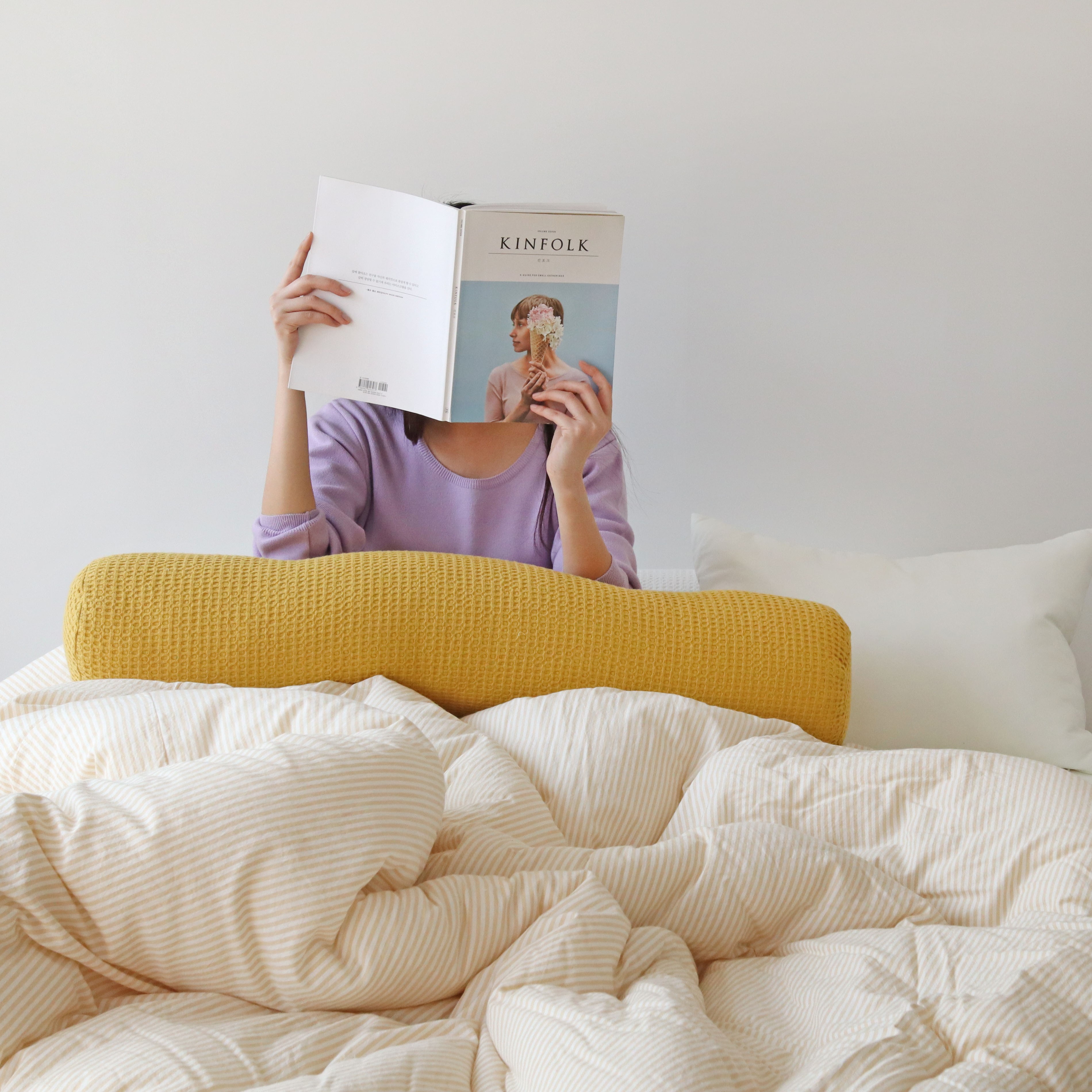 피그먼트 워싱 와플 순면 원형 롱쿠션 안고자는 다리 베개 긴베개 바디필로우 커버