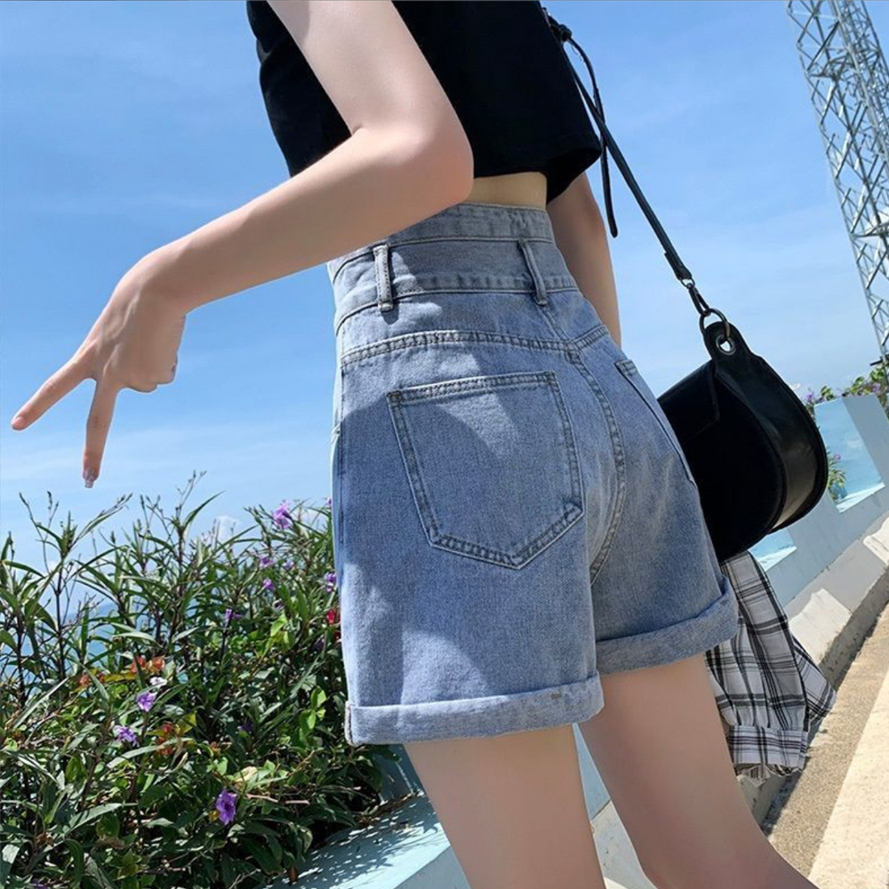 여성 청반바지 키작녀 하이웨스트 연청바지 블랙진 핫팬츠 이미지 3
