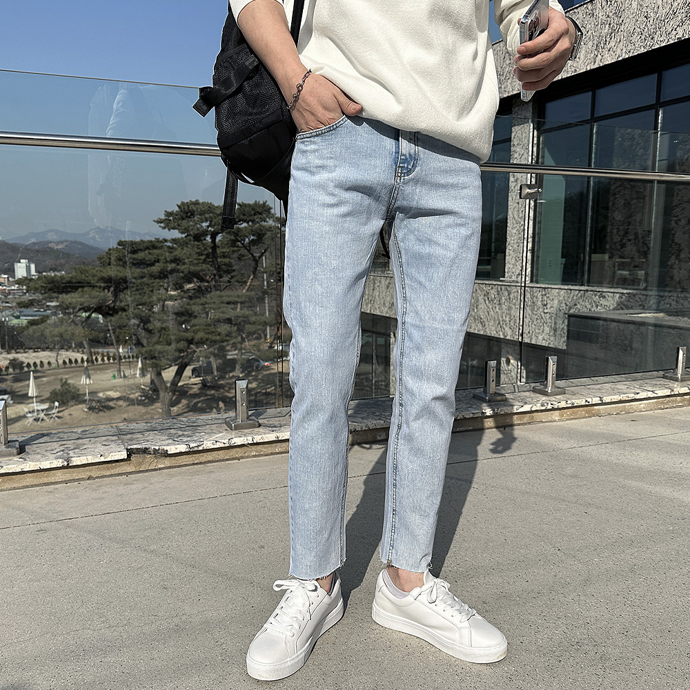 남자청바지 9부 컷팅 데님팬츠 슬림핏 - 상세 이미지 4