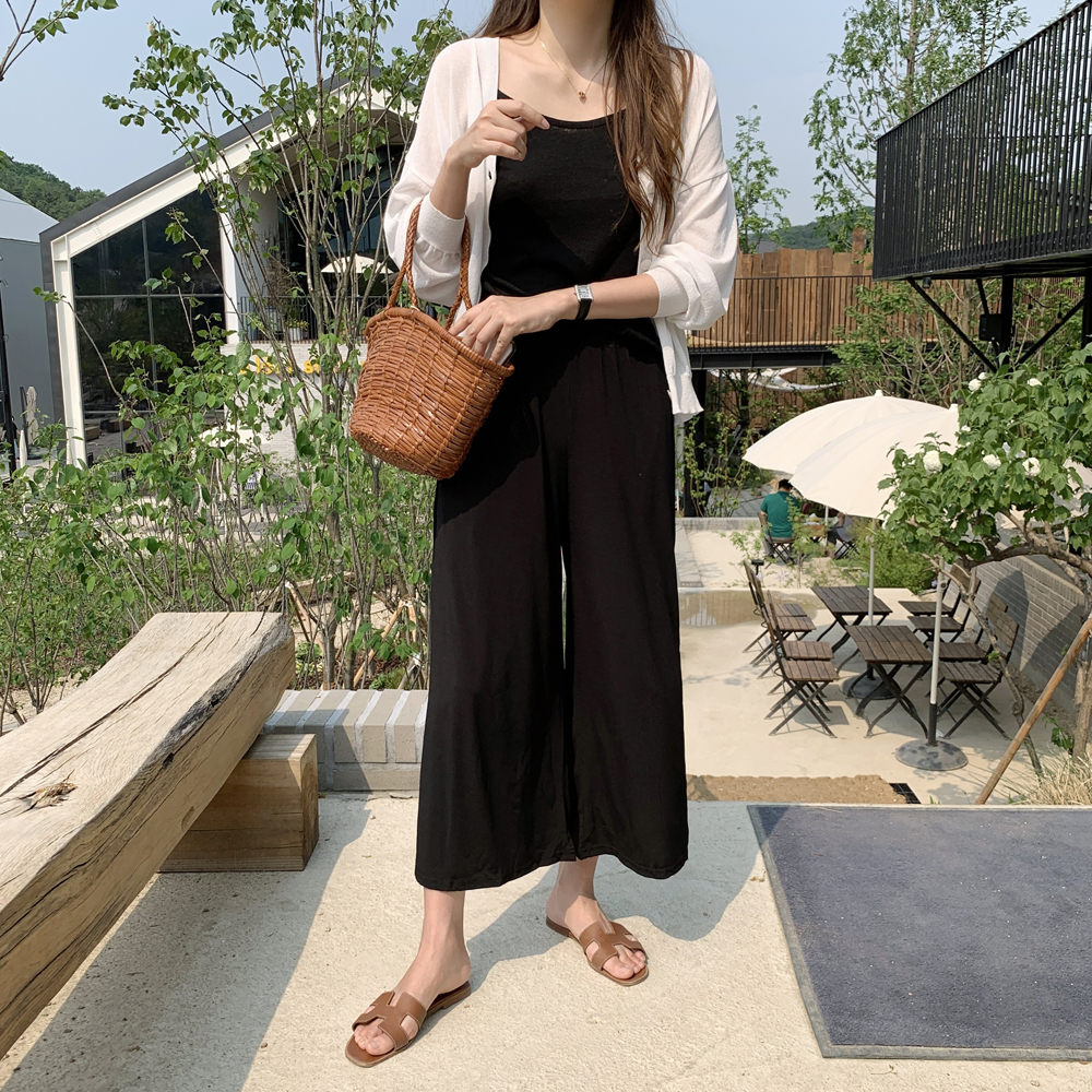 찰랑 쿨링 몸빼바지 고무줄 밴딩 와이드팬츠 여성 여름바지 통바지 쿨 키작녀팬츠 - 상세 이미지 2