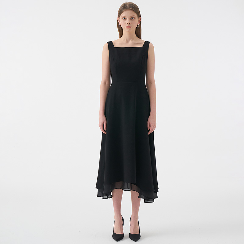 ARMIS Square neck Sleeveless Flared Dress_Black 이미지 4