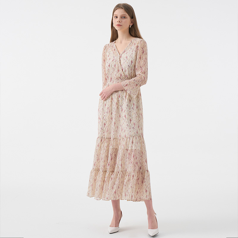 VANESSA  Vneck Flower Chiffon Tiered Dress_Ivory 이미지 4