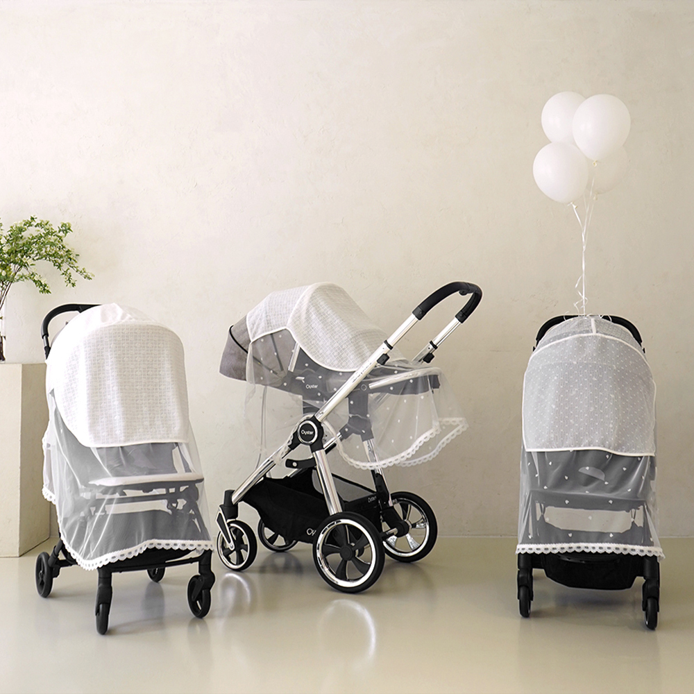 베이비소풍 유모차가리개 커버 레이스 망사 자수 벌레차단 모기장 방충 방역 원터치 착용