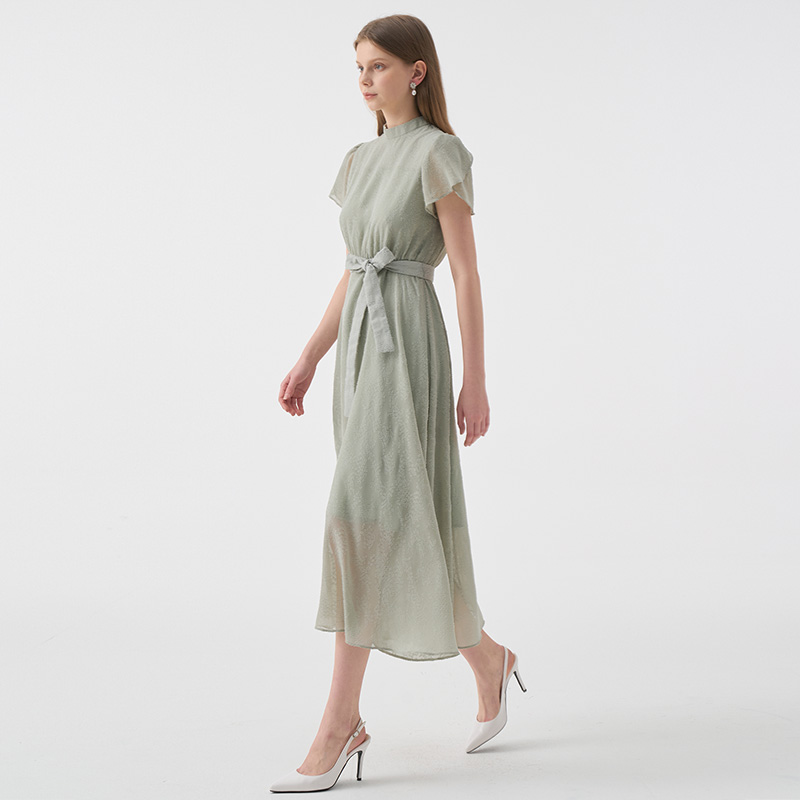 ELLA Mock neck Petal  Sleeve Strap Dress_Mint 이미지 4