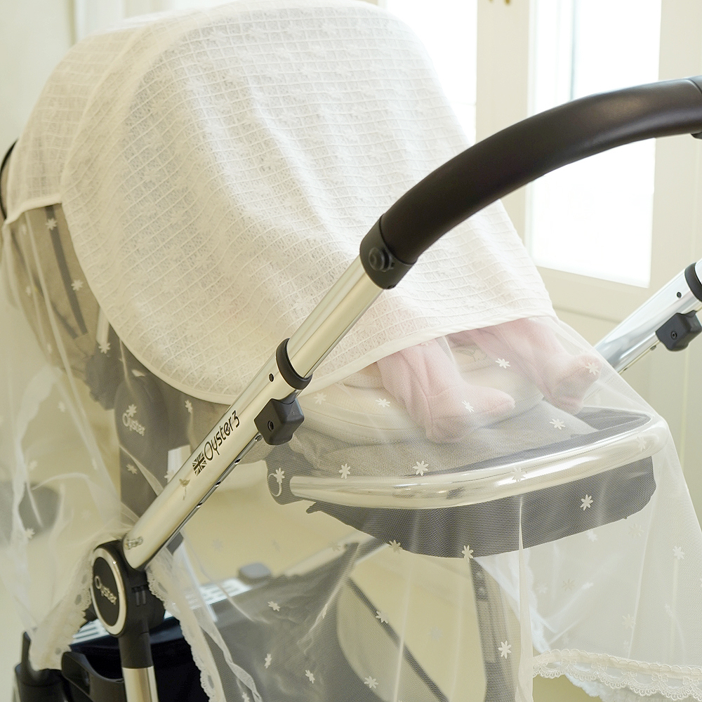 베이비소풍 유모차가리개 커버 레이스 망사 자수 벌레차단 모기장 방충 방역 원터치 착용