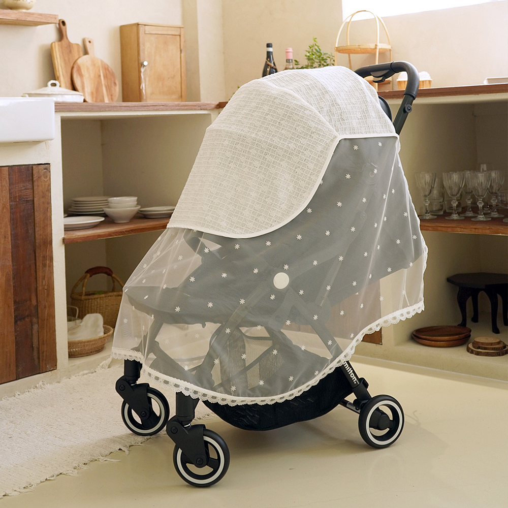 베이비소풍 유모차가리개 커버 레이스 망사 자수 벌레차단 모기장 방충 방역 원터치 착용