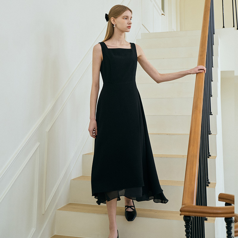 ARMIS Square neck Sleeveless Flared Dress_Black 이미지 2
