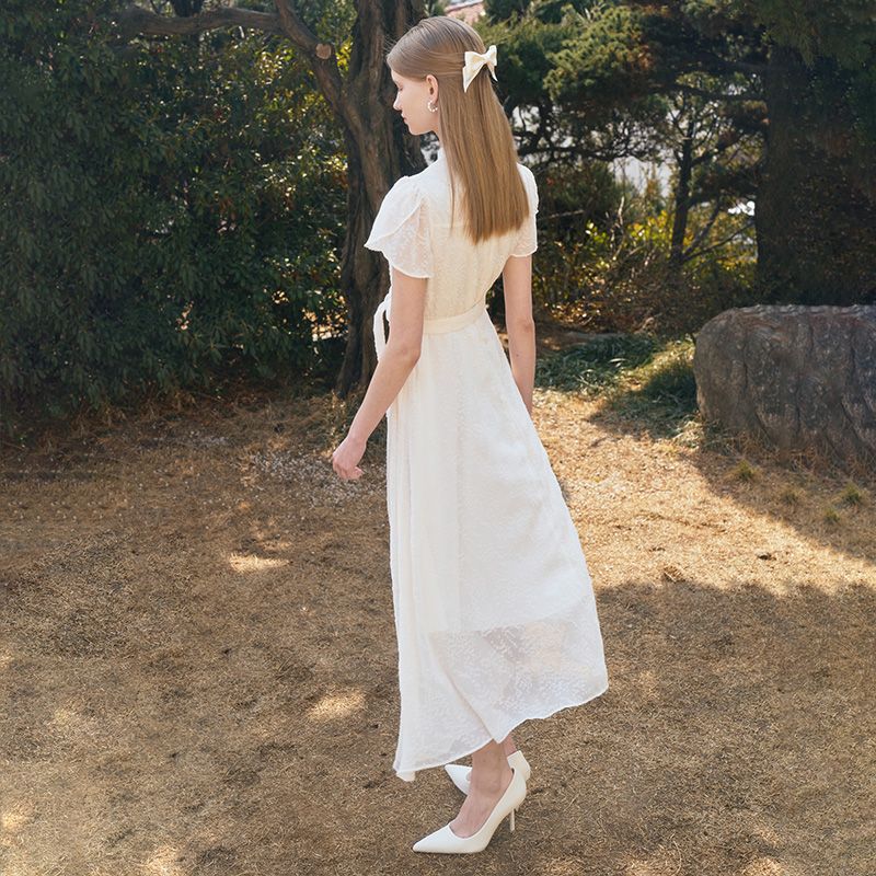 ELLA Mock neck Petal  Sleeve Strap Dress_Ivory 이미지 3