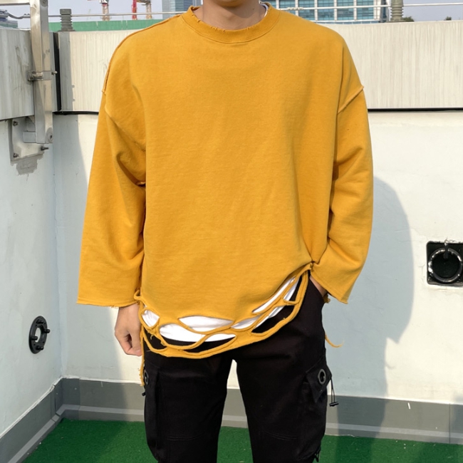 남자 데릴 오버핏 봄 가을 스트릿 컷팅 구제 크롭 맨투맨 이미지 4