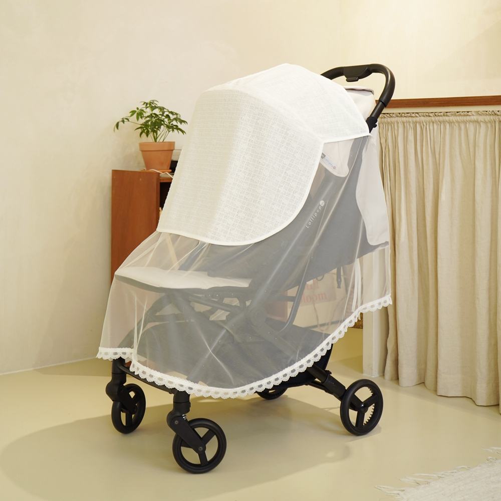 베이비소풍 유모차가리개 커버 레이스 망사 자수 벌레차단 모기장 방충 방역 원터치 착용