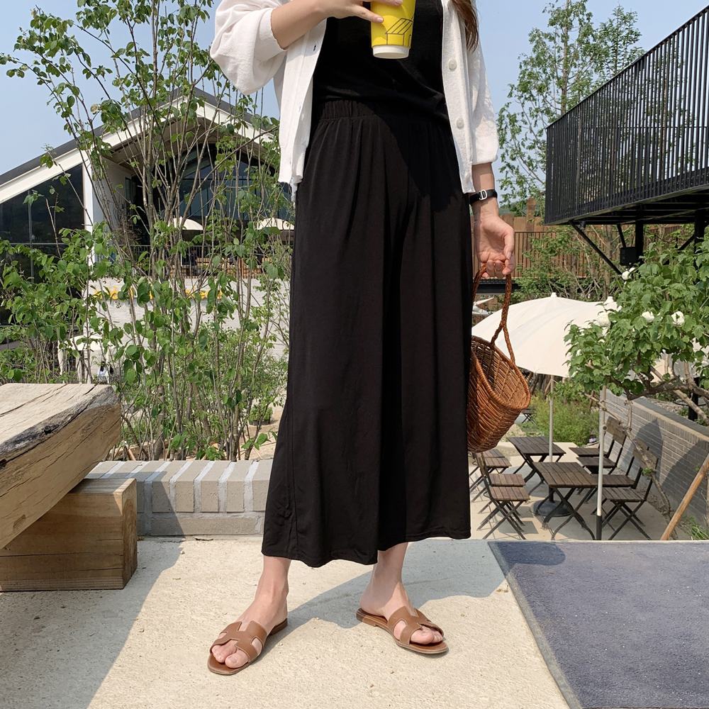 찰랑 쿨링 몸빼바지 고무줄 밴딩 와이드팬츠 여성 여름바지 통바지 쿨 키작녀팬츠 - 상세 이미지 4