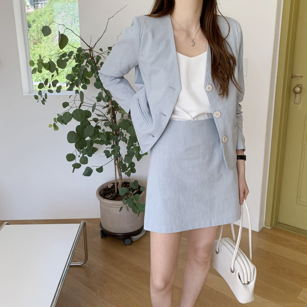 하이웨스트 린넨 치마 A라인 치마 짧은 여성 여름 스커트 미니 스커트 베이지 이미지 3