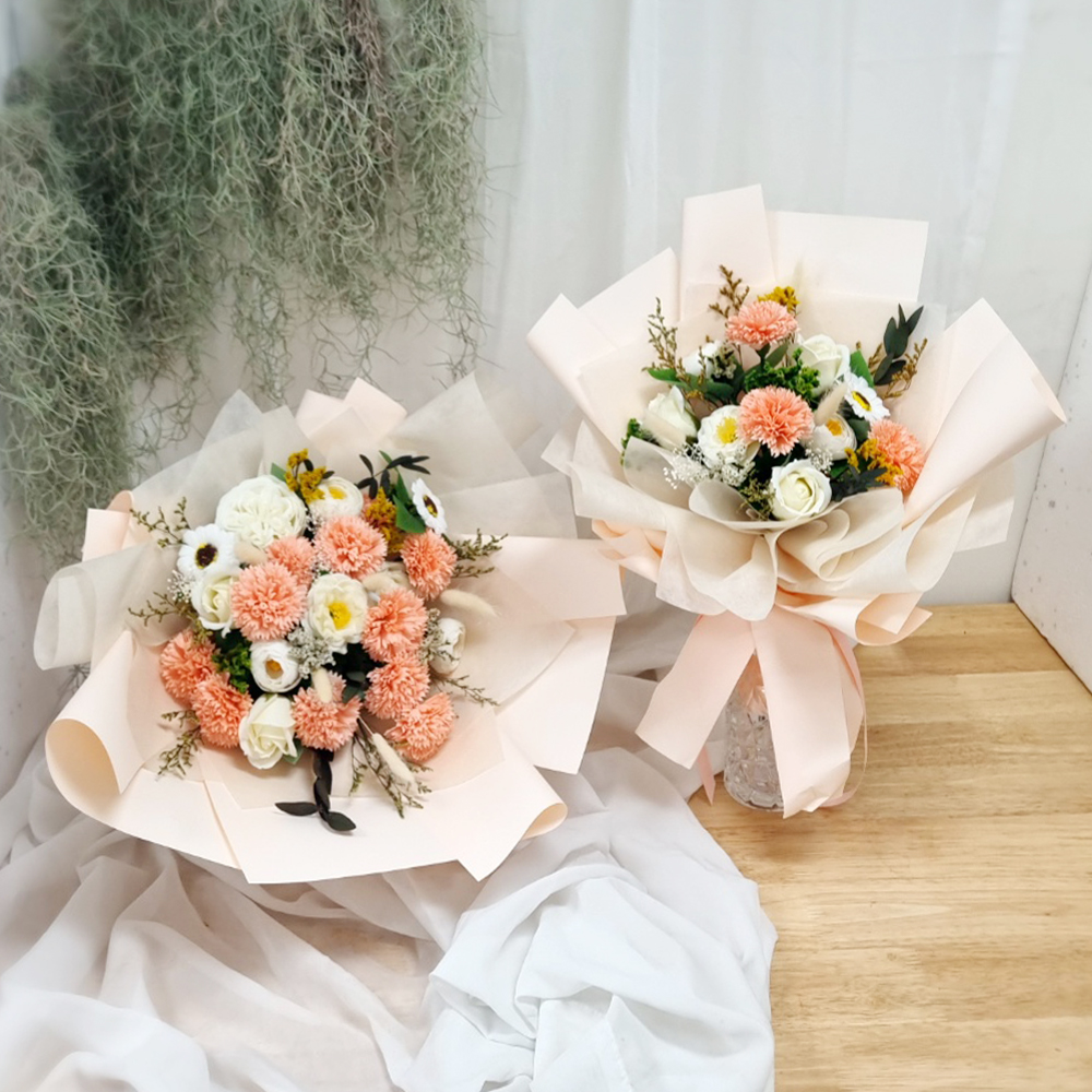 비누꽃 카네이션 어버이날 스승의날 꽃다발 선생님 돈다발 선물 보라카네이션장미15송이 - 상세 이미지 3