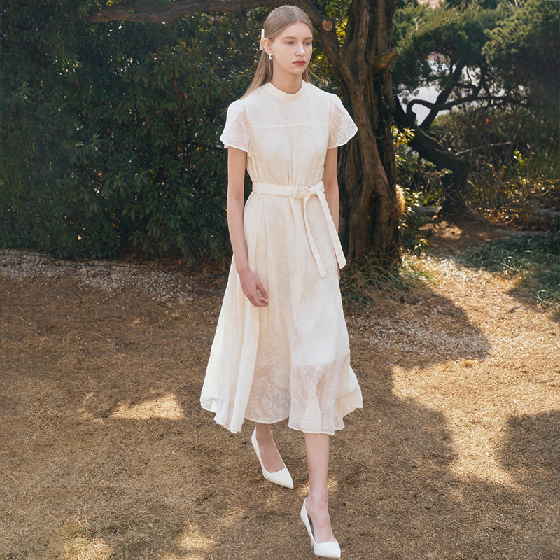 ELLA Mock neck Petal  Sleeve Strap Dress_Ivory 이미지 2