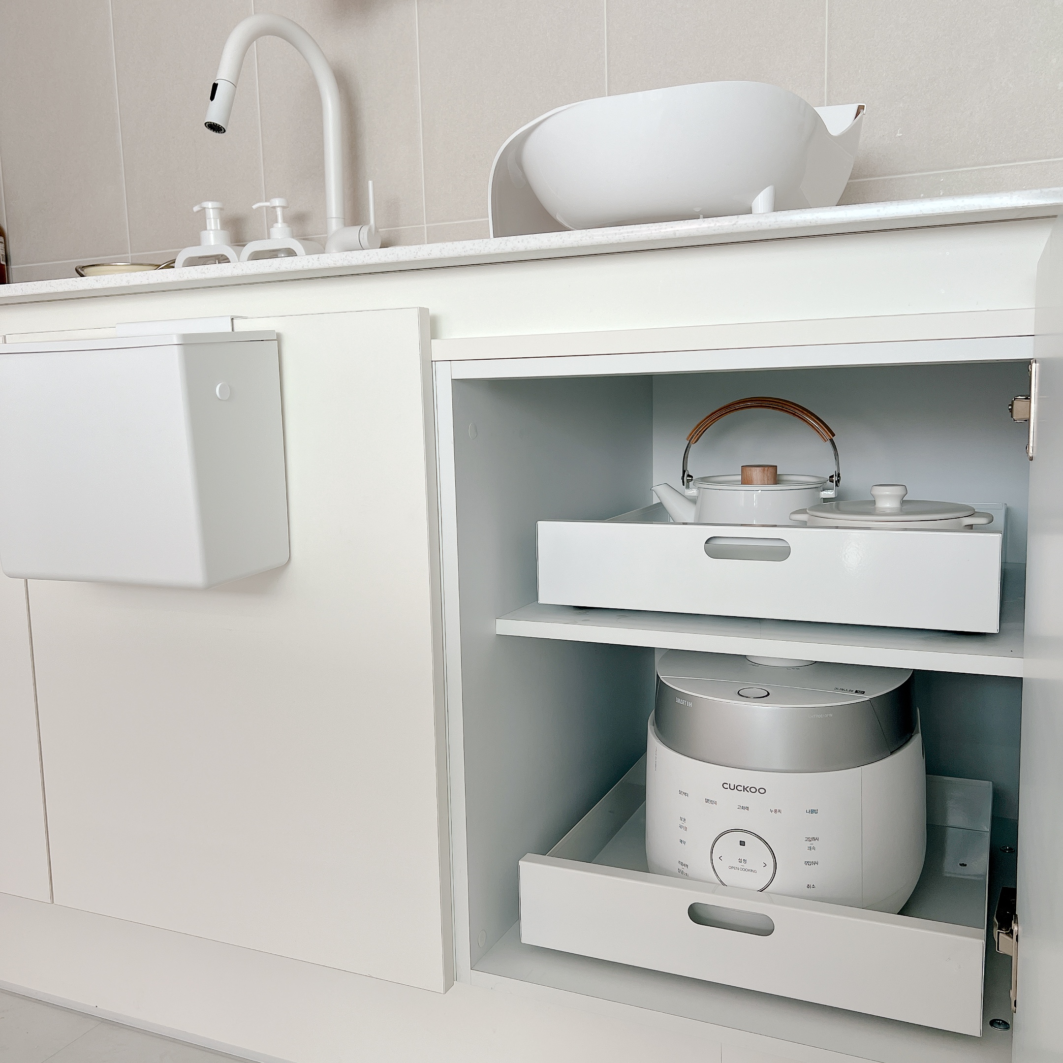 싱크대 하부장 레일선반 슬라이딩 밥솥 씽크대 정리대 삼십센치(30cm) - 상세 이미지 4