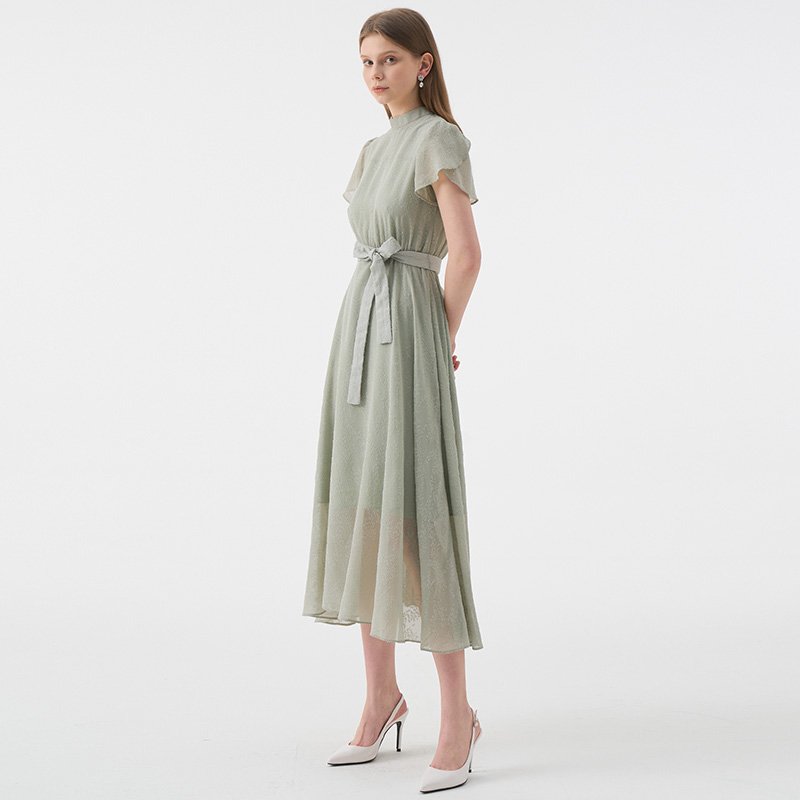 ELLA Mock neck Petal  Sleeve Strap Dress_Mint 이미지 3