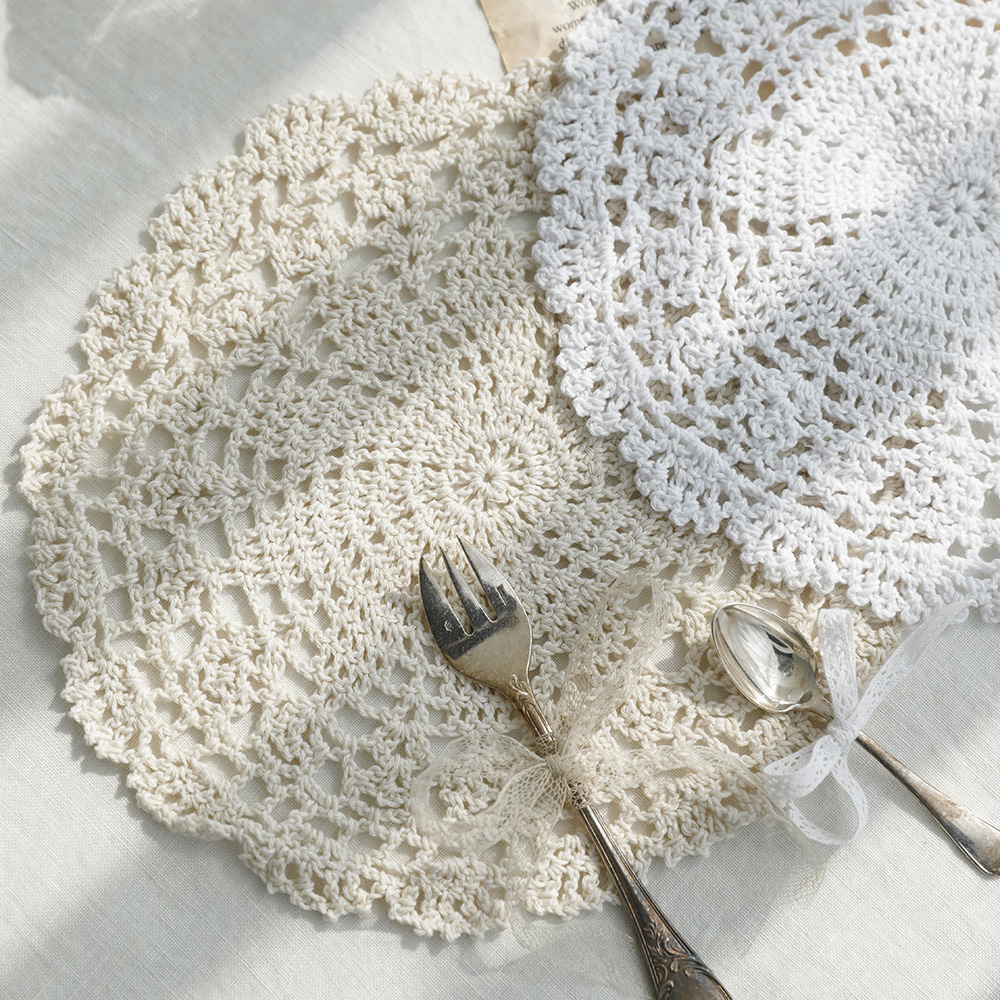 보덴 크로쉐 원형 뜨개 매트 테이블보 S