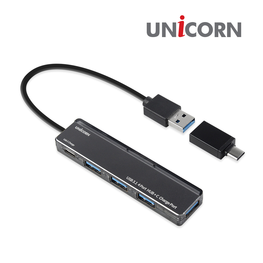유니콘 4포트USB3.1허브 A+C타입 C타입충전가능/상태LED RH-400AC - 메인 이미지