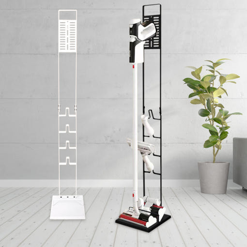 스토움 라르고 거치대에 청소기가 깔끔하게 거치된 모습