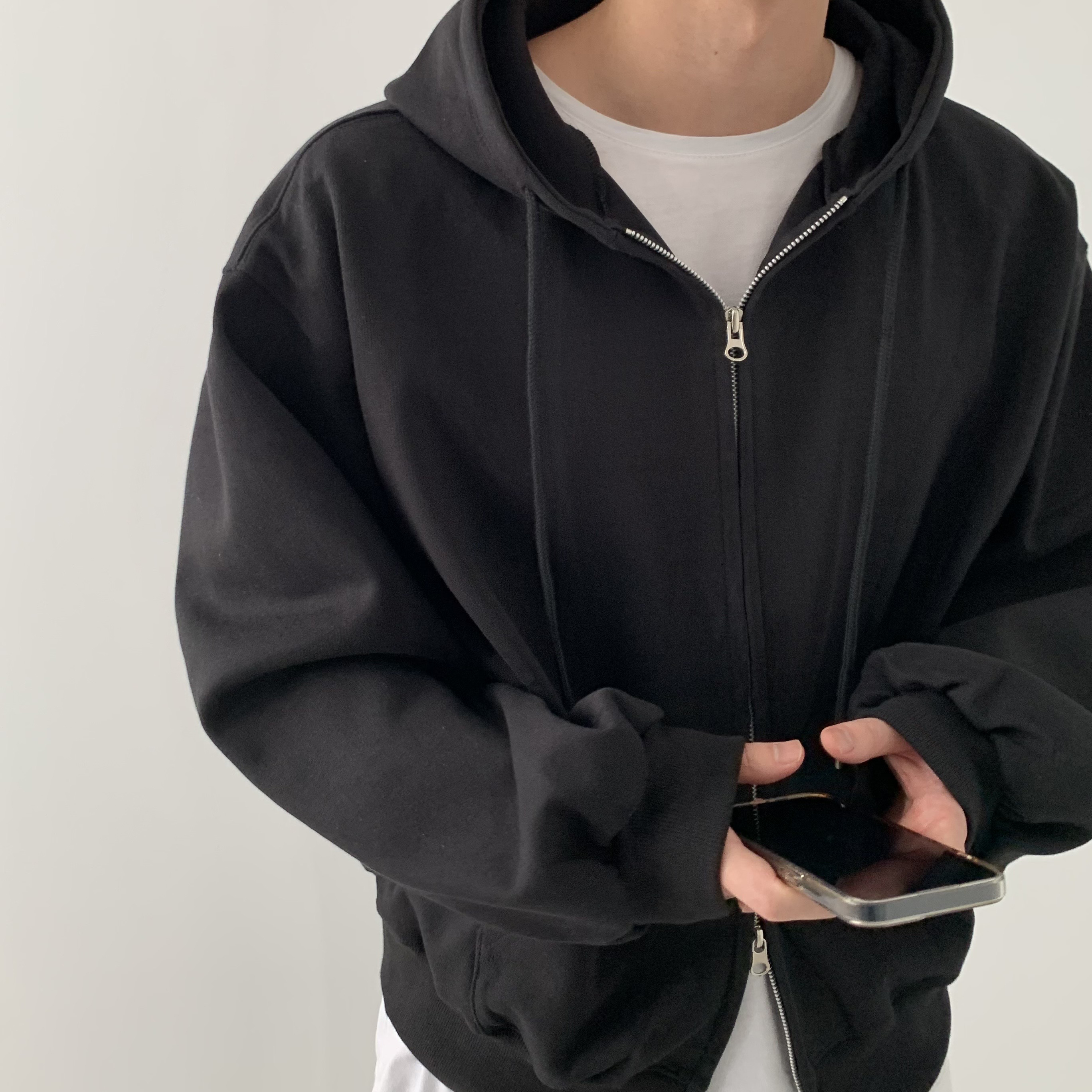 오버핏후드집업 학생후드집업 헤비 크롭 투웨이 왕모자 - 상세 이미지 5