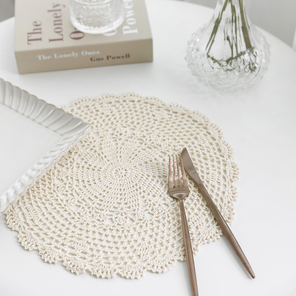 보덴 크로쉐 원형 뜨개 매트 테이블보 S
