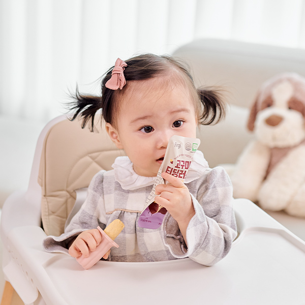 퍼기 유아 아이 간식 세트 고구마 티딩러스크 1BOX + 딸기홀더 1P  + 스트랩 롱 크림