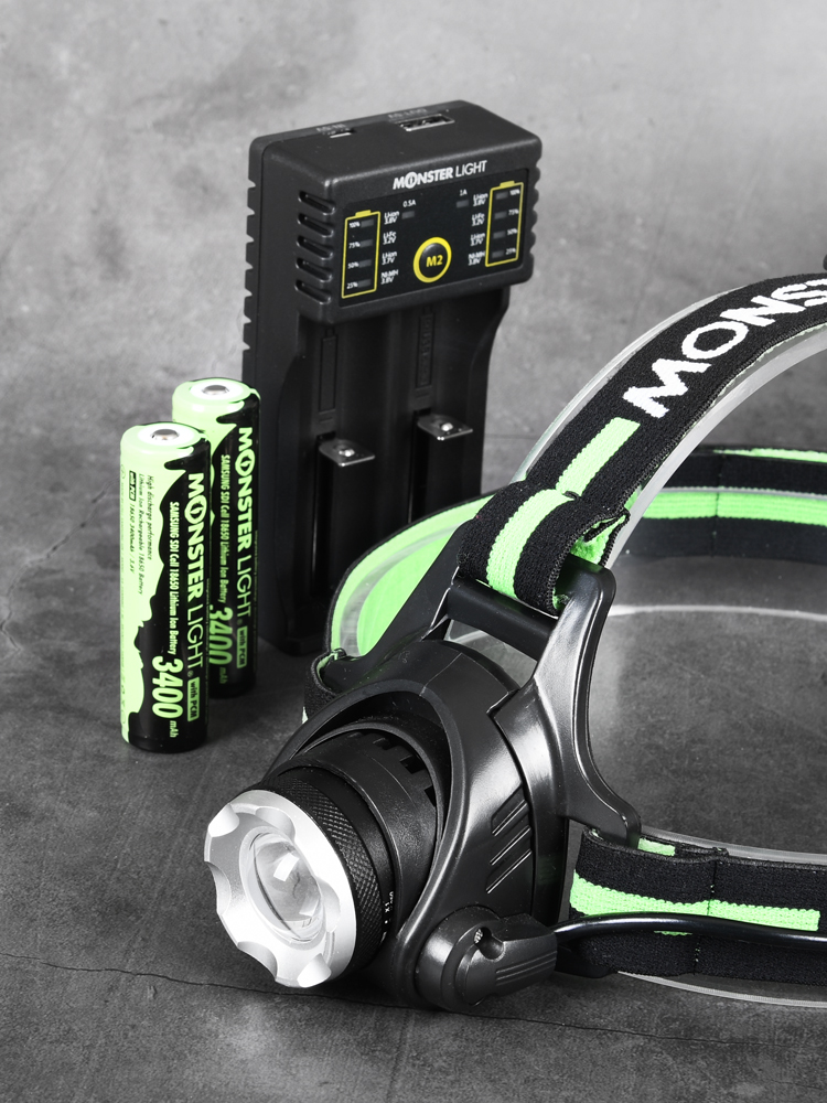몬스터라이트 LED 줌 헤드랜턴 6800mAh 프리미엄 세트 용량업 충전식 등산 낚시 해루질 써치 라이트 ML2200HL