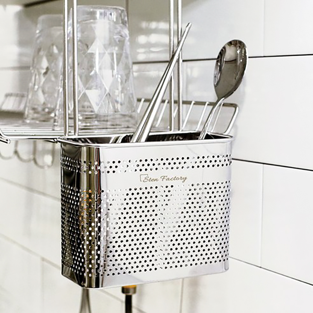 국산 걸이형수저통 스텐304 식기건조대 싱크선반 사각수저통 2구