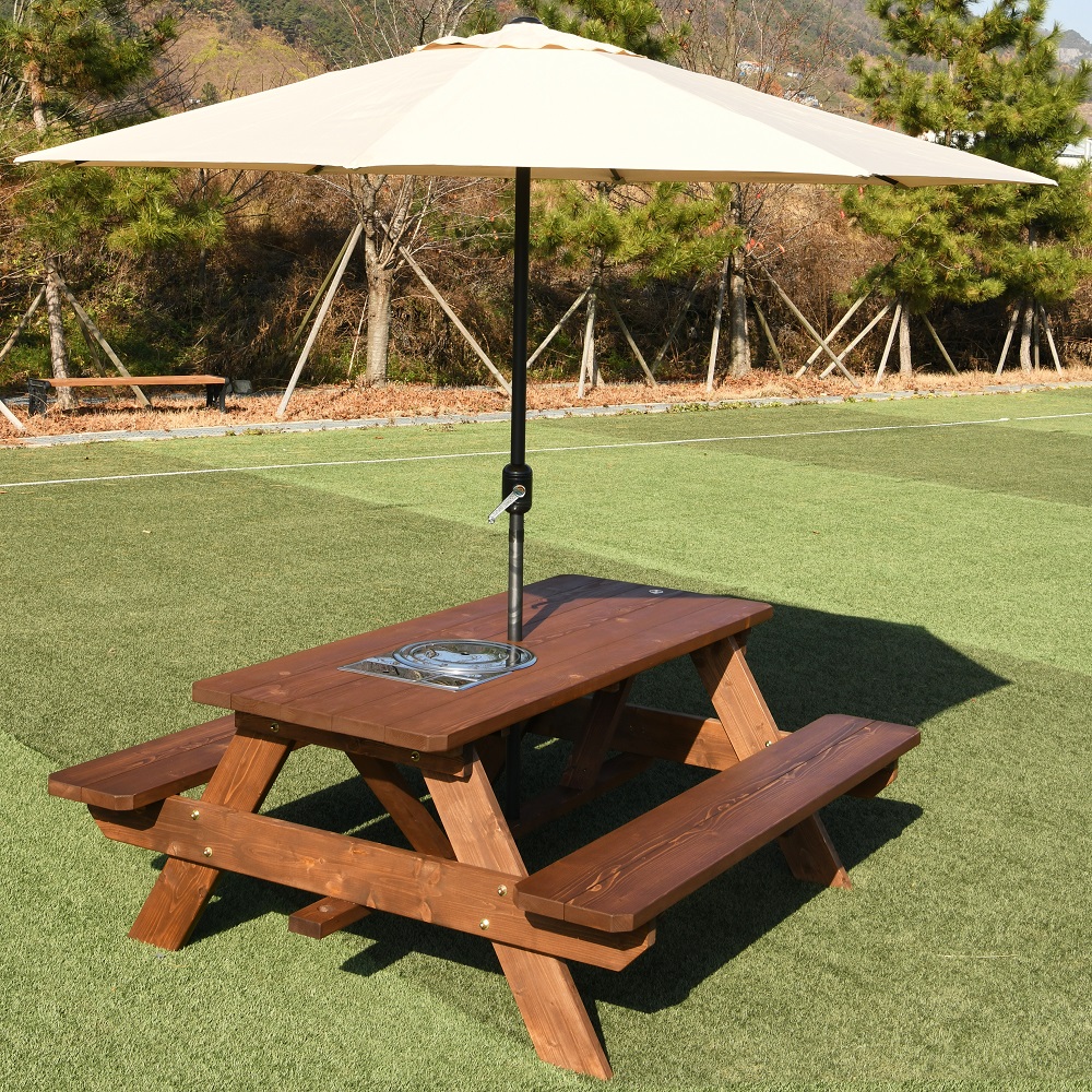 야외테이블세트 조립식 정원 카페 데크 [로스타형]4인월넛