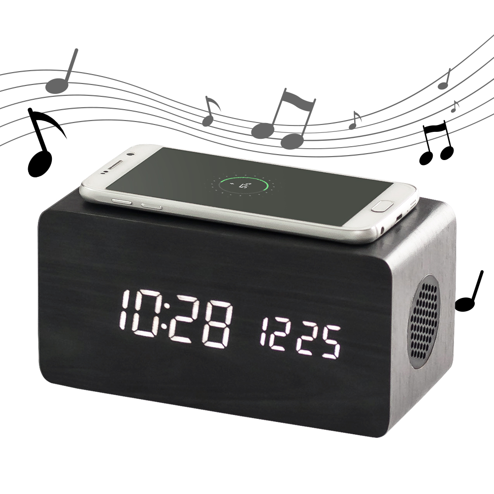 플라이토 우드 3in1 무선충전 블루투스 스피커 디지털 LED 탁상 시계