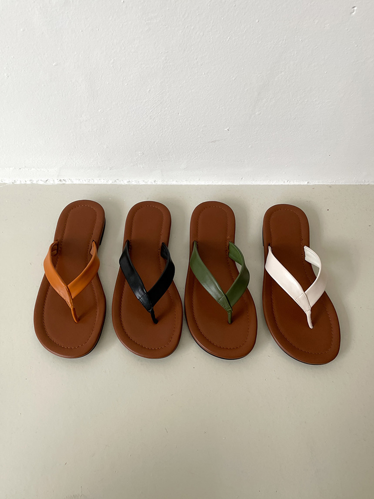 4컬러 베이직 레더 여성 쪼리 플립플랍 여자 여름 슬리퍼 1cm - 상세 이미지 3