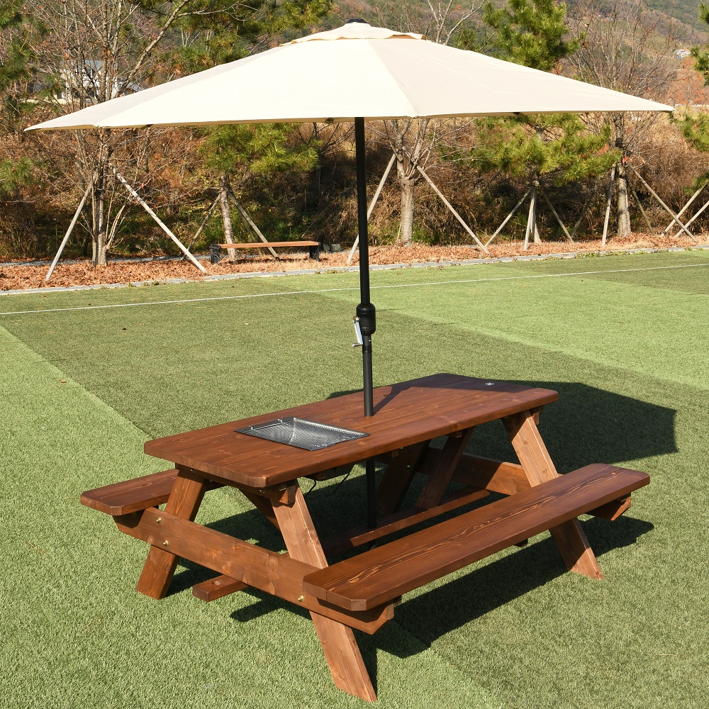 야외테이블세트 조립식 정원 카페 데크 [바베큐형]4인월넛