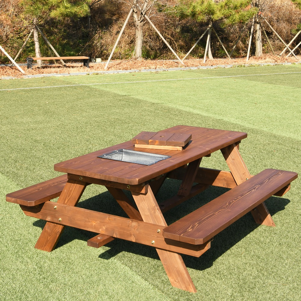 야외테이블세트 조립식 정원 카페 데크 [바베큐형]4인월넛