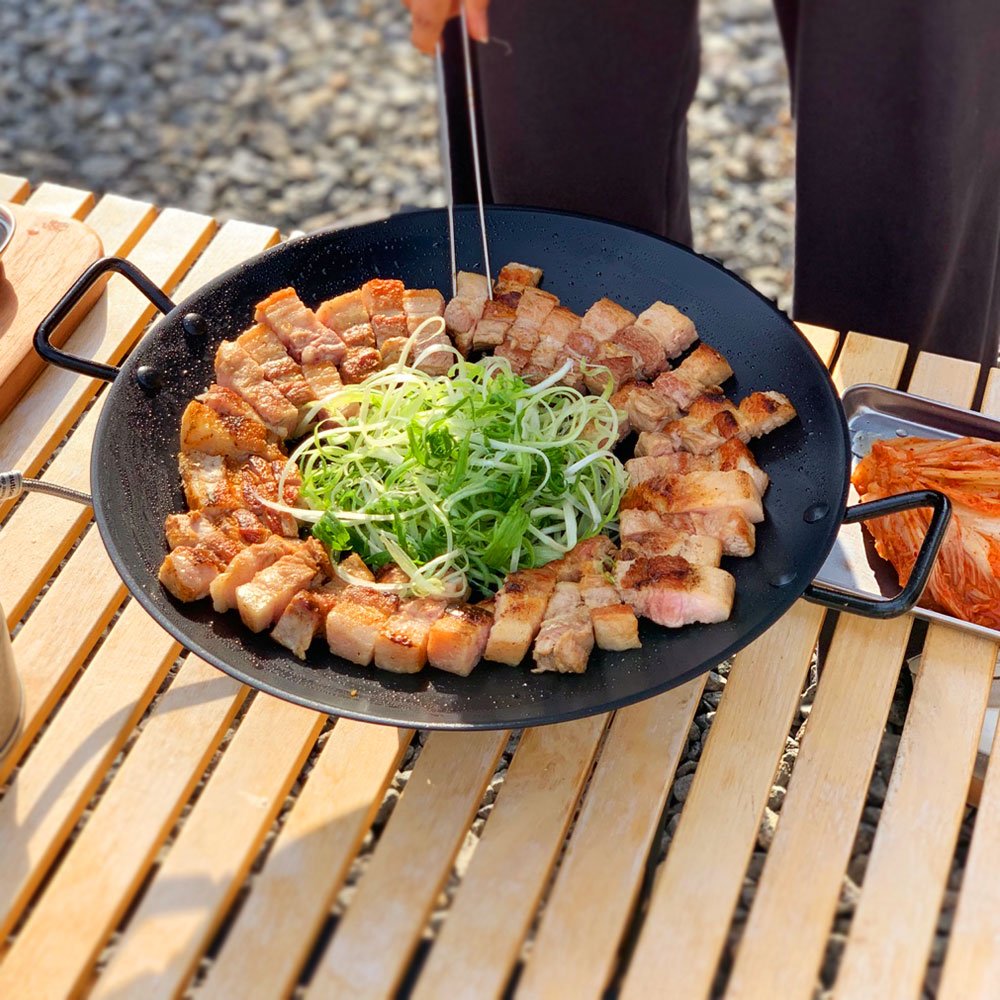 캠핑 무쇠 코팅 그리들 바베큐 불판 주물 그리들팬 가방포함 30cm - 상품 이미지