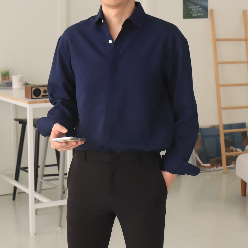 1+1 남자 셔츠 구김없는 빅사이즈 실크 오버핏 남방 셔츠 이미지 3