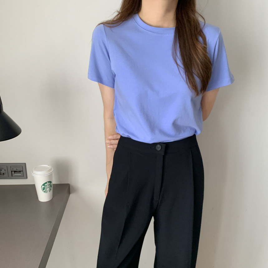 쫀득 면 스판 여성 티셔츠 라운드 레이어드 이너 티셔츠 기본 여자흰티 여름 여자 반팔티