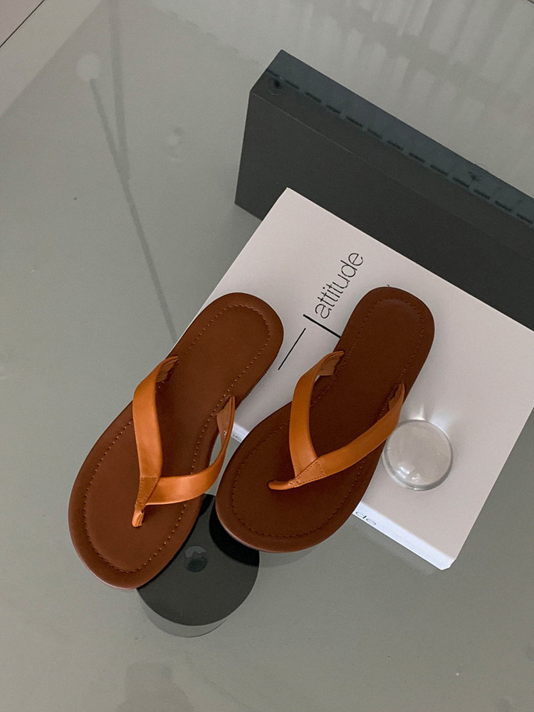 4컬러 베이직 레더 여성 쪼리 플립플랍 여자 여름 슬리퍼 1cm 이미지 8