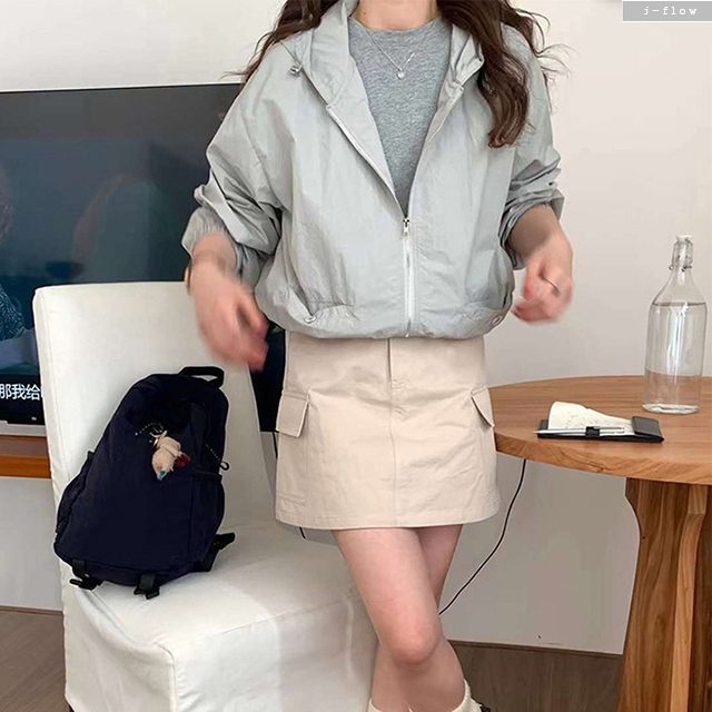 젤라 후드 크롭 바람막이 집업 점퍼 5col 봄 여름 루즈핏 밴딩 바스락 스트링 제이플로우 - 상세 이미지 5