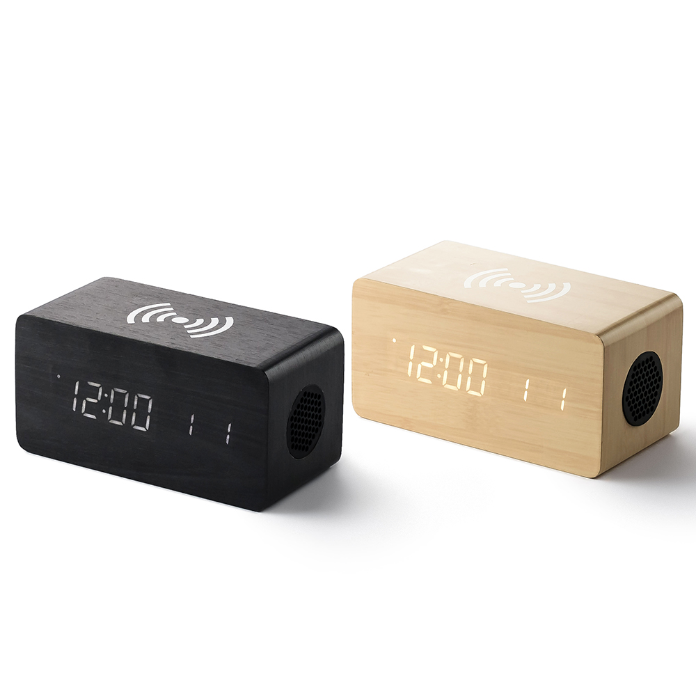 플라이토 우드 3in1 무선충전 블루투스 스피커 디지털 LED 탁상 시계