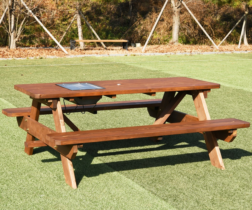 야외테이블세트 조립식 정원 카페 데크 [바베큐형]4인월넛