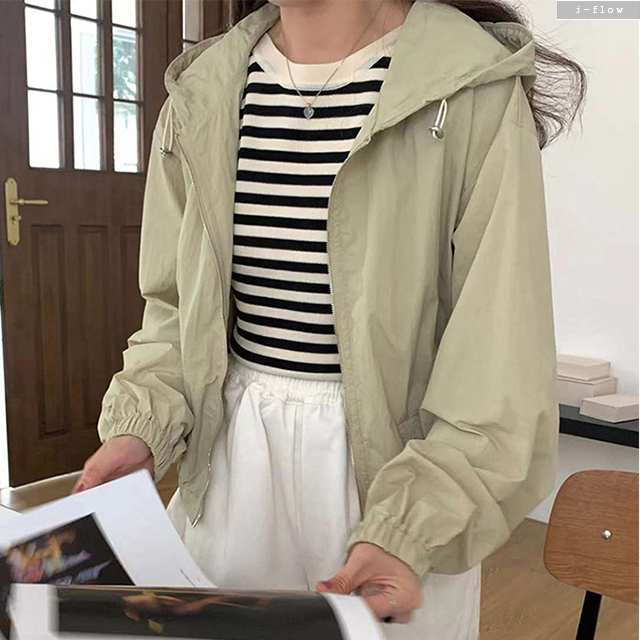 젤라 후드 크롭 바람막이 집업 점퍼 5col 봄 여름 루즈핏 밴딩 바스락 스트링 제이플로우 이미지 7