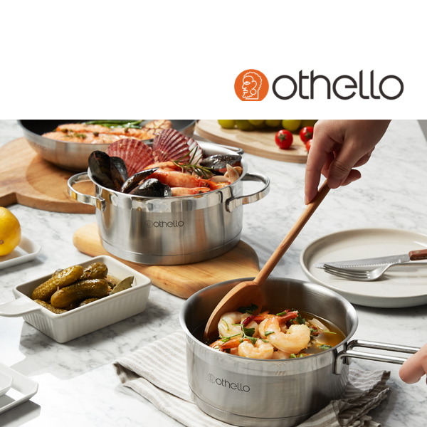오델로 냄비 2종 세트 인덕션 전용 가스렌지 겸용 5T두께 3중바닥 304Cu 스테인레스 16cm 편수 18cm 양수