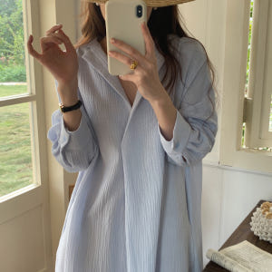 드림 요루면 이중지 거즈 루즈핏 브이넥 세일러 카라넥 넉넉한 롱 원피스(... 착용 후기 | 사이즈/핏 총정리 - 상품 이미지 1