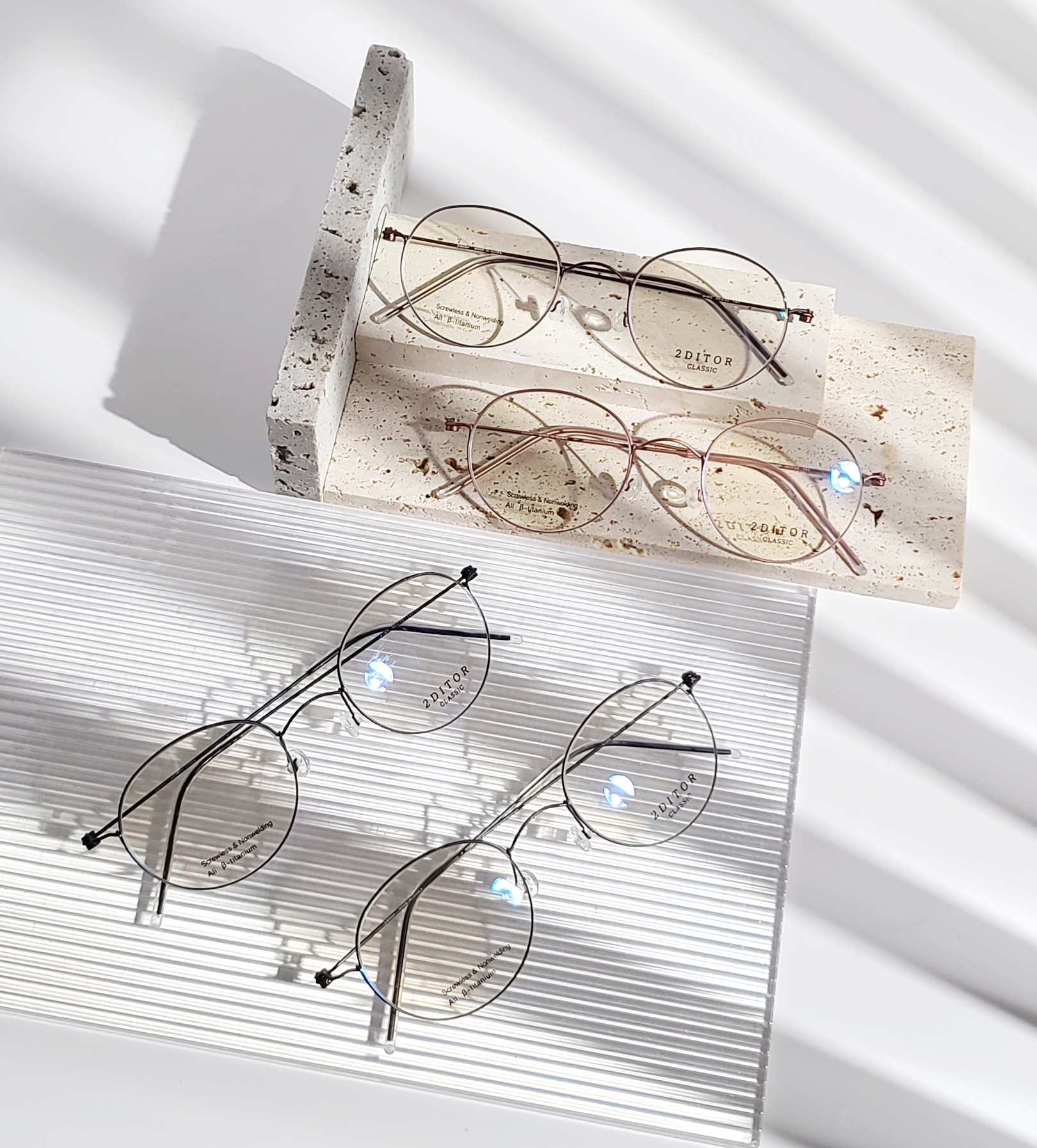 3g 초경량 가벼운 나사없는 퓨어 티타늄 안경테 얇은 실테 블루라이트차단 렌즈