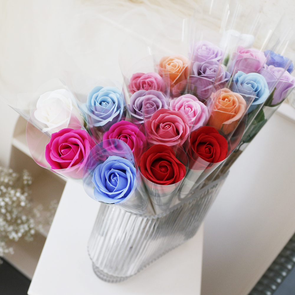 어버이날 단체 행사 꽃다발 비누꽃 장미 꽃 한송이 레드 포장 선물 교회 졸업 - 상세 이미지 3